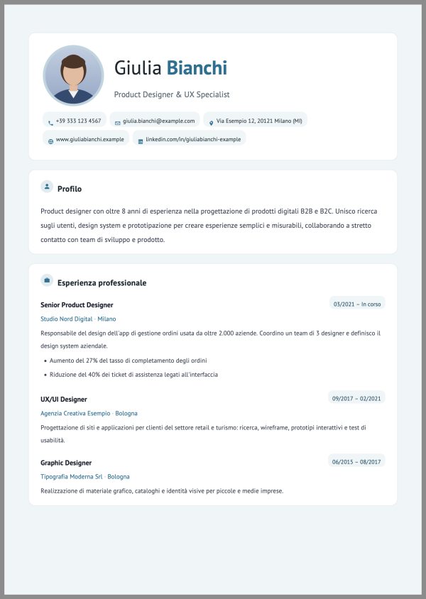 Esempio di curriculum con il template Nordico